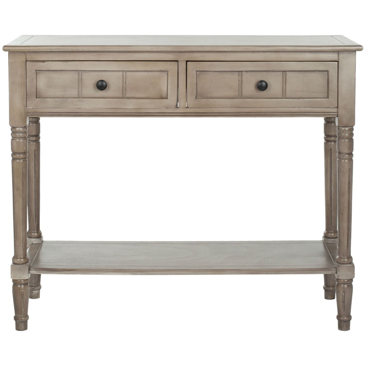 35.8" Wide Distressed Cream Wood Entryway Side Console Table with Drawers and Shelf for Living Room